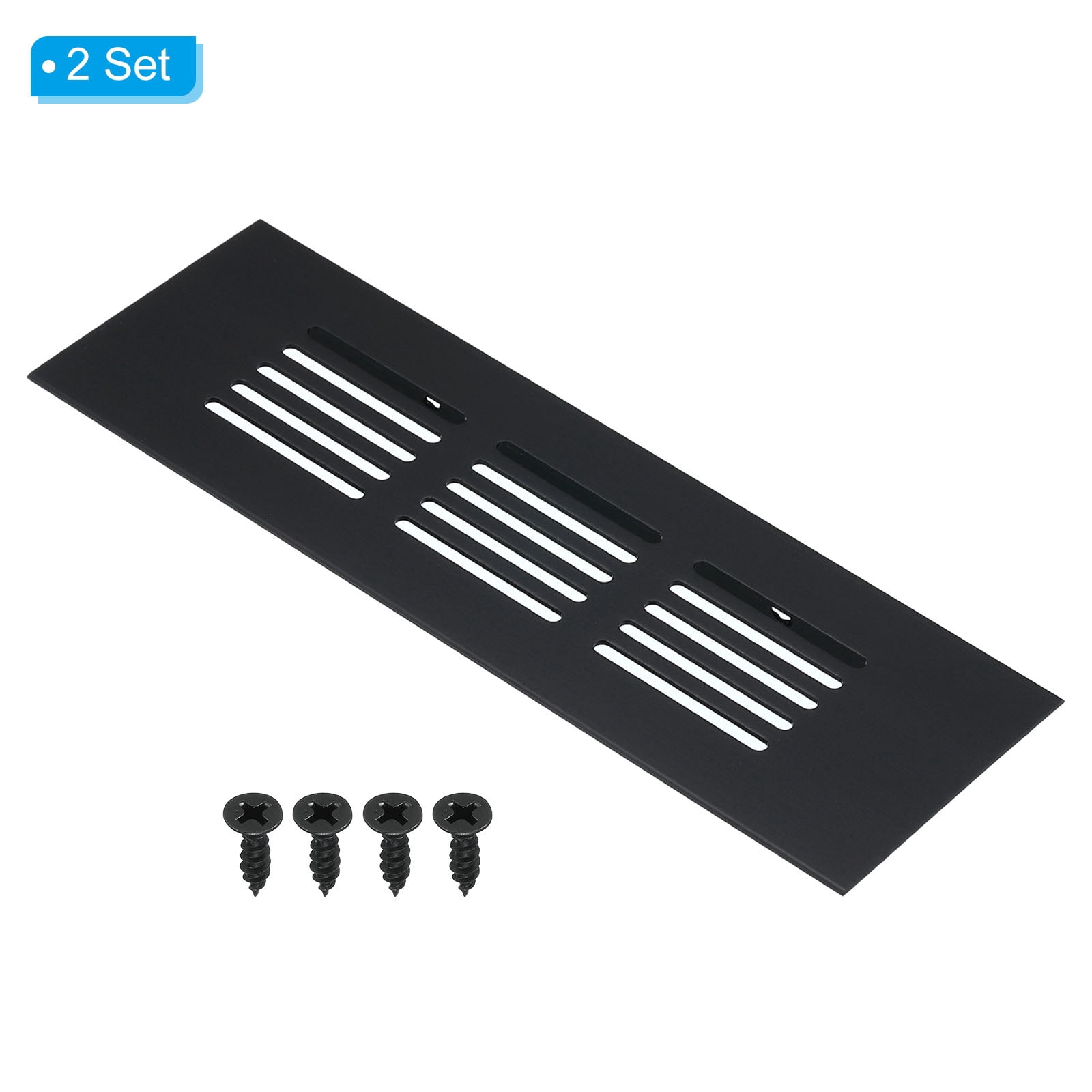Uxcell 6"x2" Rectangle Air Vent Cover 2pcs Door Grille Ventilation Cover Louvered with Screws for Cabinet Black