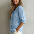 thumbnail image 4 of GERsome Short Sleeve T-Shirts for Women Button Down Summer Comfy Cotton Linen Summer Collared Tops,Light Blue,Size L, 4 of 9