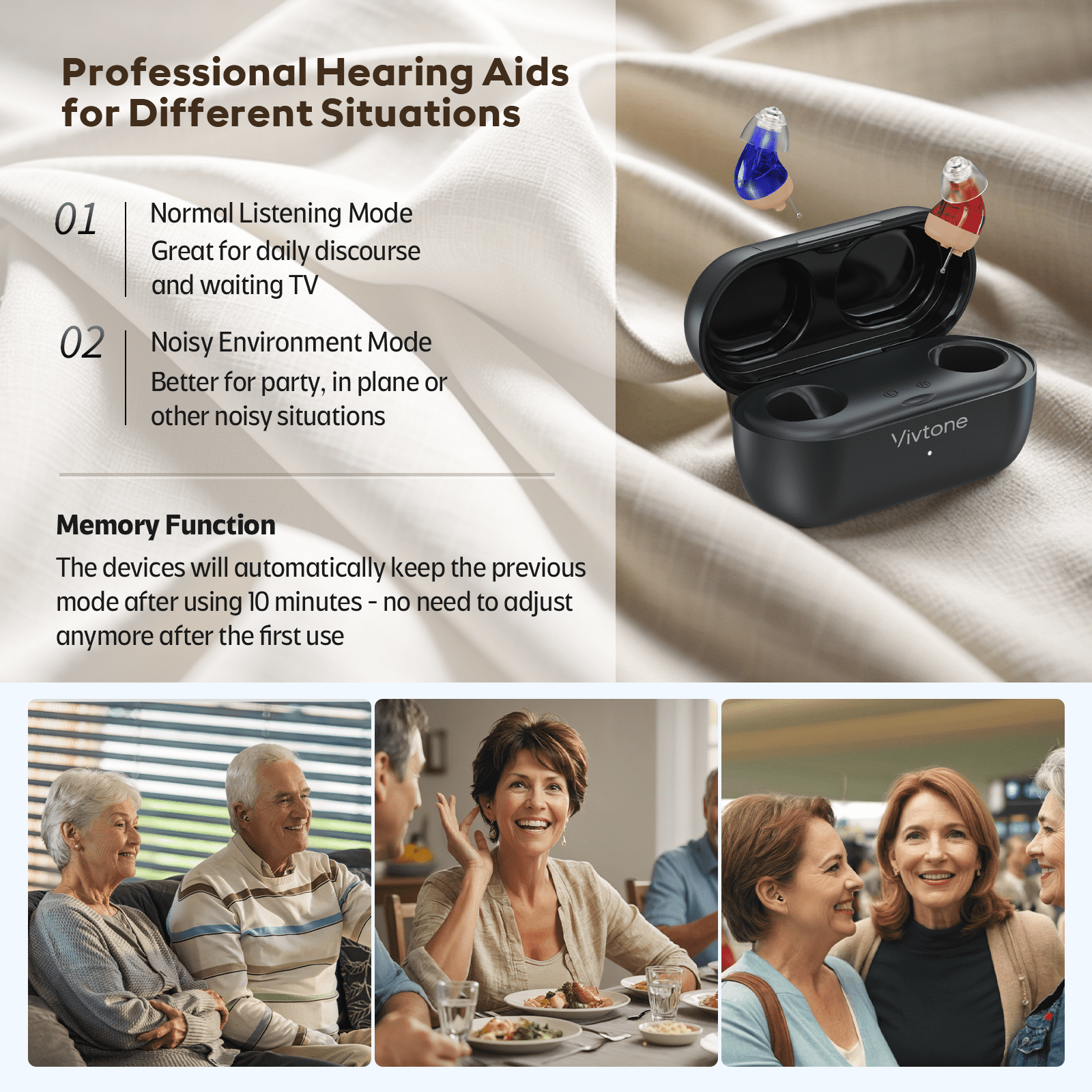 Vivtone Advanced Digital OTC Supermini Hearing Aids, Rechargeable, Completely-in-the-Canal, for Seniors Adults, Pair