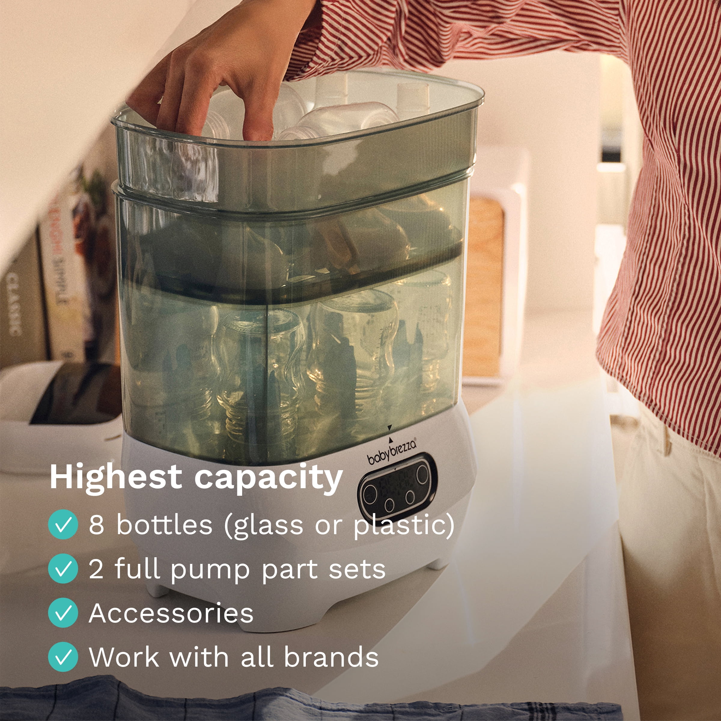 Baby Brezza Bottle Sterilizer and Dryer Advanced – 33% Faster - Largest Capacity Steam Sanitizer - Universal Sterilization Machine for All Bottles + Pump Parts - HEPA Air Filter