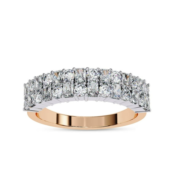 AFFY Double Row Eternity Wedding Band Ring for Women, Radiant and Round Cut Lab Created Moissanite Ring in 10K Solid Rose Gold Size-10