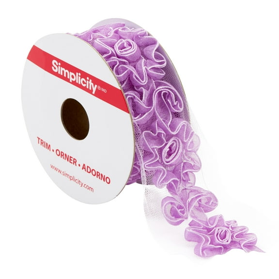 Simplicity Trim, Purple 1 3/8 inch Ribbon Flower Trim Great for Apparel, Home Decorating, and Crafts, 1 Yard, 1 Each