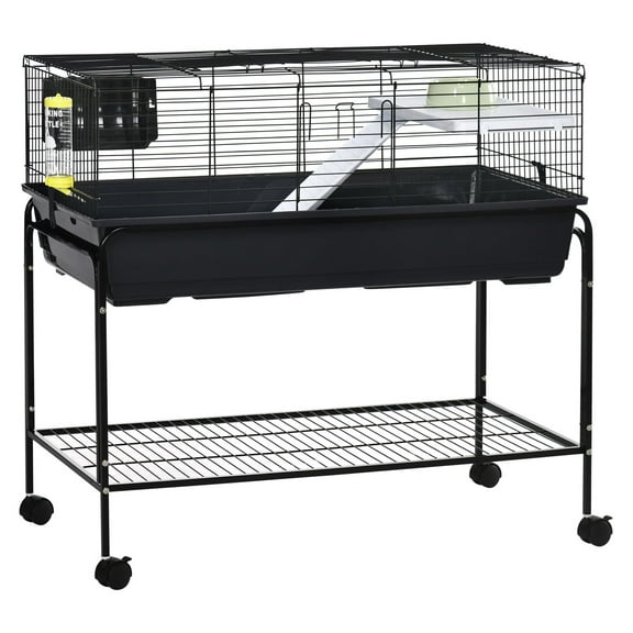 SAZYY Two-Story Small Animal Cage with Stand, Shelf & Wheels - for Guinea Pig, Hedgehog, Chinchilla