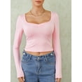 thumbnail image 2 of Biezeib Womenacute;s Spring Summer Fitted Crop Tops Long Sleeve Low Cut Solid Color Slim T-shirt, 2 of 6