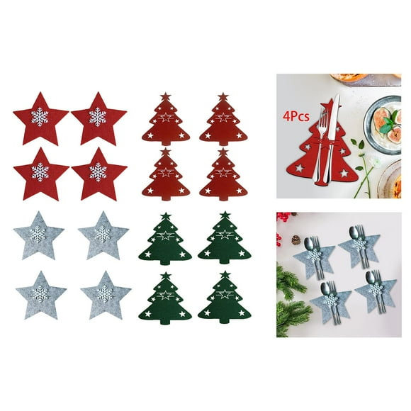 4x Cubiertos Organizador Bolsa Vajilla Tenedores Bolsillos Bolsas Para Decoración+4 Soportes Para Cubiertos Para Decoración De Mesa.+4 Bolsas Navideñas Para Cubiertos, Vajilla , Fernando none