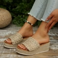 thumbnail image 4 of Beige Fashionable Wedge Braided Roman Slippers For Women, Round Toe Beach Shoes Summer, 4 of 9
