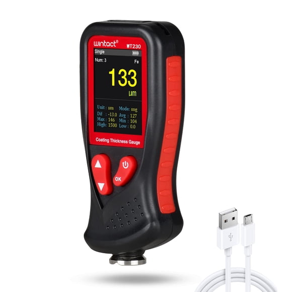Wintact Paint Coating Thickness Gauge Meter 0~1300um, 1500 Readings Storage, 360°Screen Rotation, Backlit Color Display, Voice Feature, Auto-Off,