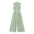 thumbnail image 7 of Costeam Womens Sleeveless Collared V Neck Full Length Jumpsuit Dual Side Slip Pockets Drawstring Cinched Elastic High Waist Lightweight Flowey Wide Leg One Piece Casual Outfit, 7 of 7