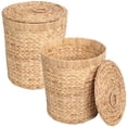 thumbnail image 3 of happimess Nora Coastal Bohemian Handwoven Water Hyacinth 5.7-Gallon Tapered Round Wicker Waste Basket with Lid, Natural (Set of 2), 3 of 5