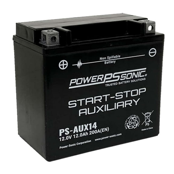 Power-Sonic PS-AUX14 12V 200 CCA Start-Stop Auxiliary AGM Battery. Common Replacement for AUX14 & Group 400