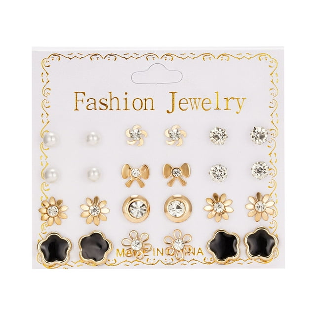 New Paper Card Zircon Earrings All-match 12 Pairs Of Pearl Card Earrings Female