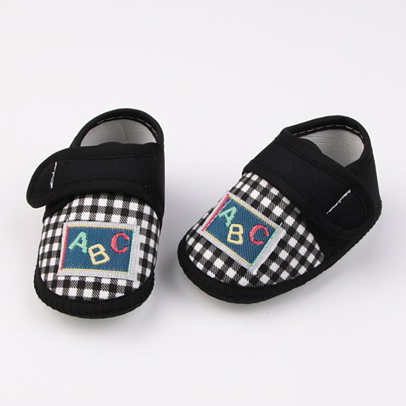 Infant Baby Girls Boys Shoes Soft Sole Toddler Slip On Newborn Check Letter Print Crib Moccasins Casual Sneaker First Walkers Loafers Flats for 0-18 Months