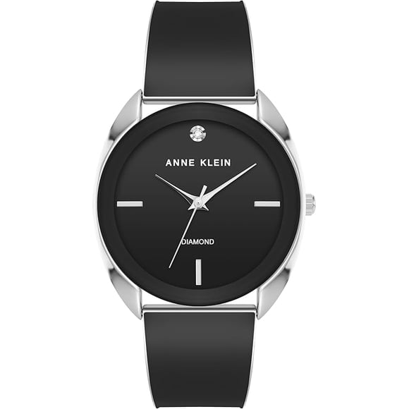 Anne Klein Montre pour Femme à Cadran Noir Ton Argent avec Bracelet Jonc et Accents de Diamants