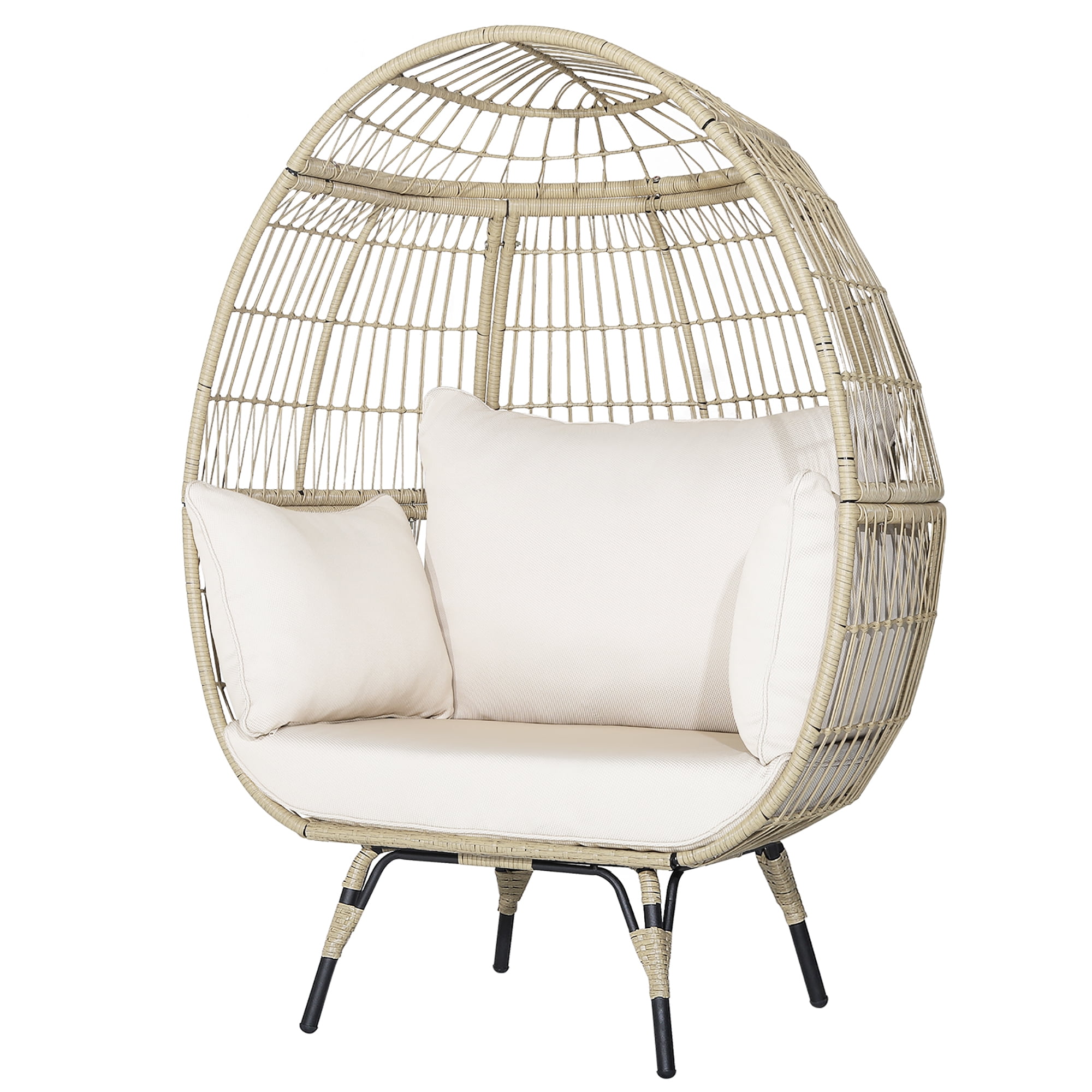 Costway Patio Oversized Rattan Egg Chair Lounge Basket with 4 Cushions ...