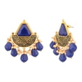 thumbnail image 4 of Efulgenz Indian Jewelry Antique Crystal Stone Faux Pearl Beads Drop Big Stud Earrings Set for Women - Blue, 4 of 4
