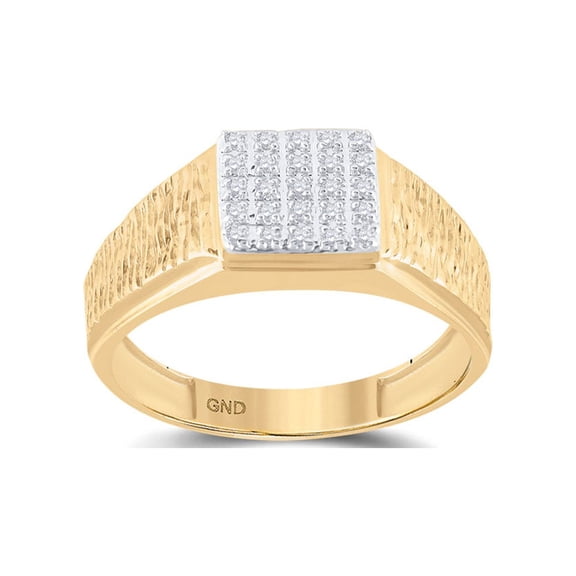 FB Jewels 10kt Yellow Gold Mens Round Diamond Square Cluster Brushed Ring 1/8 Cttw