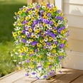 thumbnail image 3 of 6 Pcs Artificial Pansy Hanging Vine, 69.53" UV Resistant Hanging Flowers for Outdoors, Faux Silk Violet Flowers with Eucalyptus Leaves, Fake Wall Floral for Indoor Patio Porch Garden, Fall Decor, 3 of 3