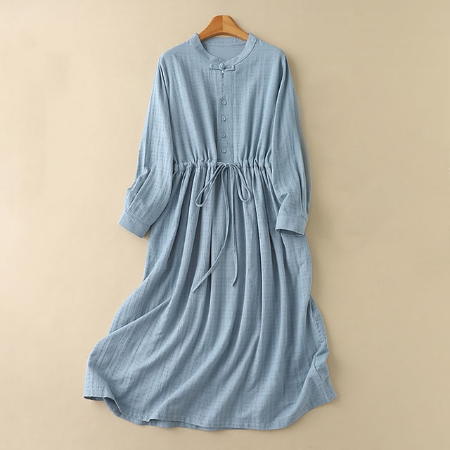 Gspmoly Robes pour Femmes, Robe Longue Unie à Manches Longues et Col Rond en Mousseline et Maille, Robes de Travail pour Femmes jusqu'à 65 % de Rabais