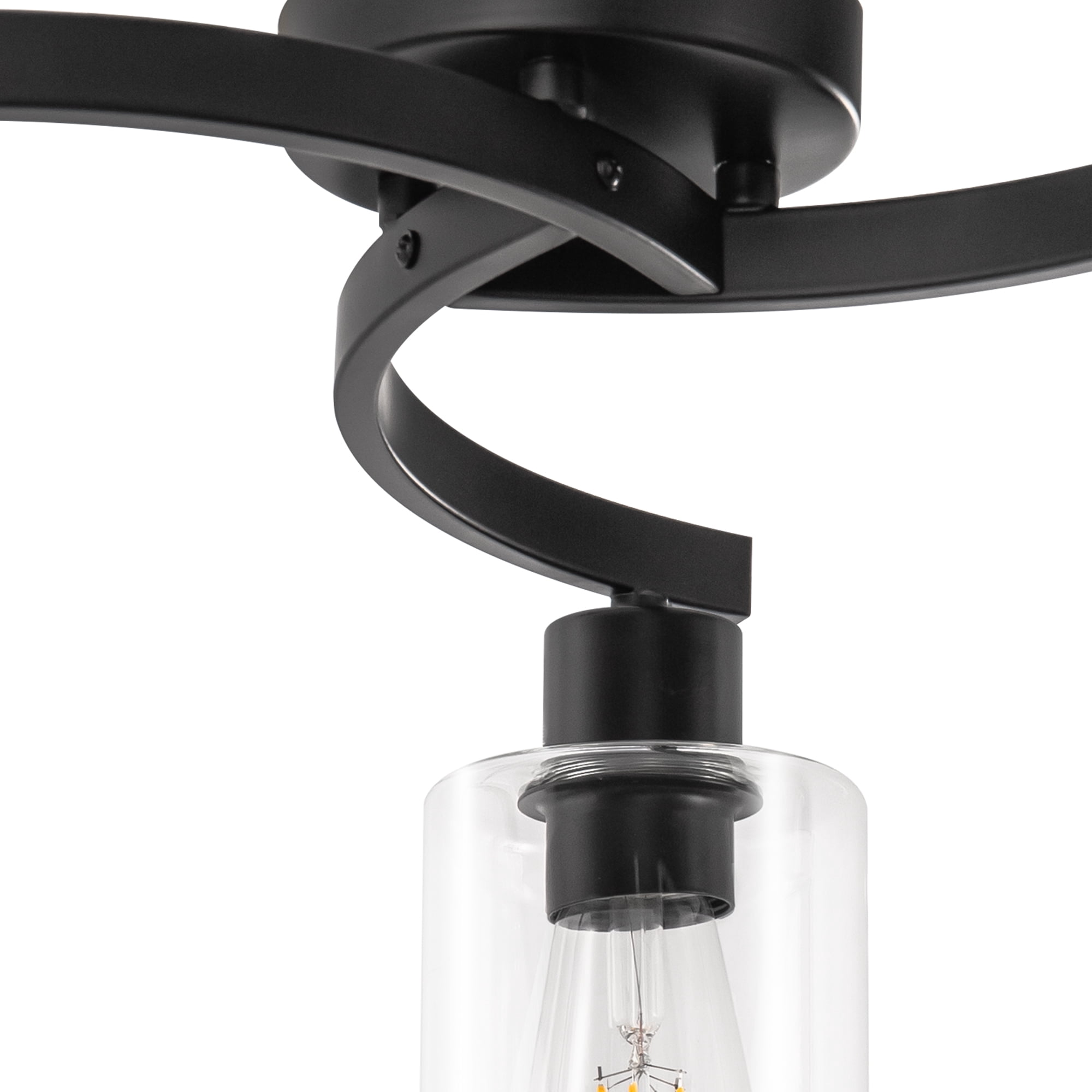 YANSUN 11.8 in 3-Light Matte Black Semi-Flush Mount, Ceiling Fixture with Clear Glass Shades for Bedroom, Living Room, Hallway & Entryway