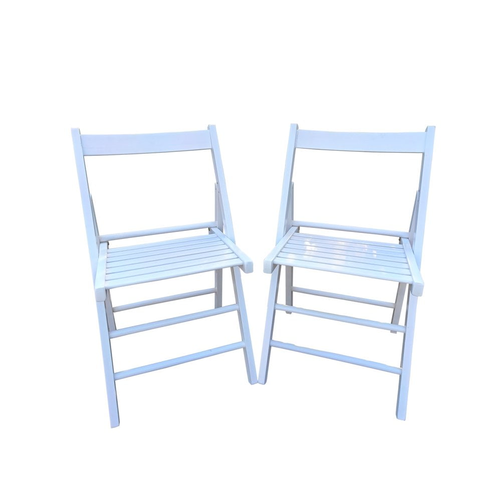 White Solid Wood Foldable Outdoor Chairs, Set of 2