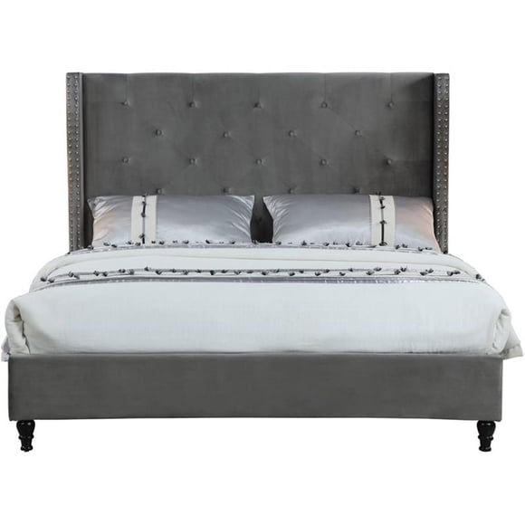 Best Master Furniture Valentina Lit Plateforme Très Grand en Velours Gris