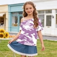 thumbnail image 2 of Virmaxy 5-14 Years Como Printed One-Shoulder Top Cold Shoulder Casual Top Loose Short Sleeve T-Shirts for Casual Daily and Summer Wear, 2 of 9