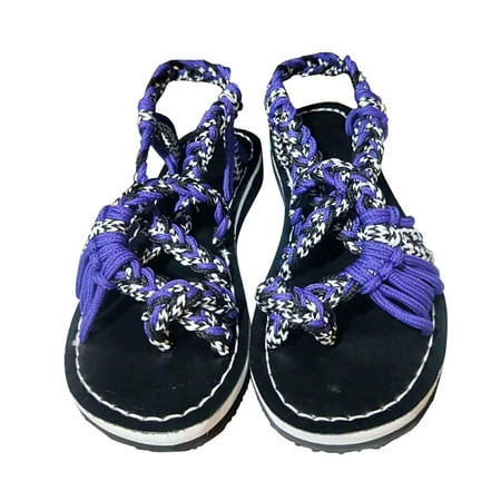 

LIANGP Women s Sandals Large Size Color Matching Knot Sandals Women s Beach Slip On Flat Sandals Women s Shoes Purple Size 8