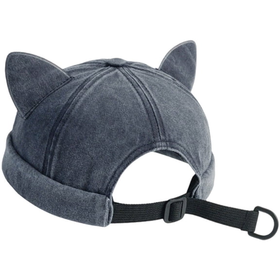 Hsqqdc 1pc Navy Blue Cotton Rolled Cuff Docker Cap Unisex Brimless Cat Ear Hat for Daily Casual Wear