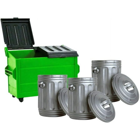 Green Dumpster & 3 Trash Cans for WWE & AEW Wrestling Action Figures