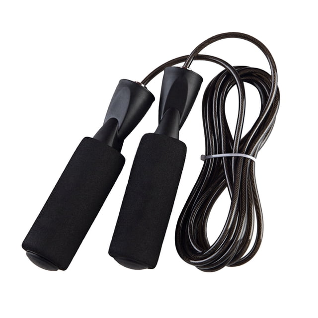Cuerda de saltar con longitud ajustable y mango de espuma que evita resbalones, cable de acero, cuerda de velocidad para ejercicios al aire libre, color negro