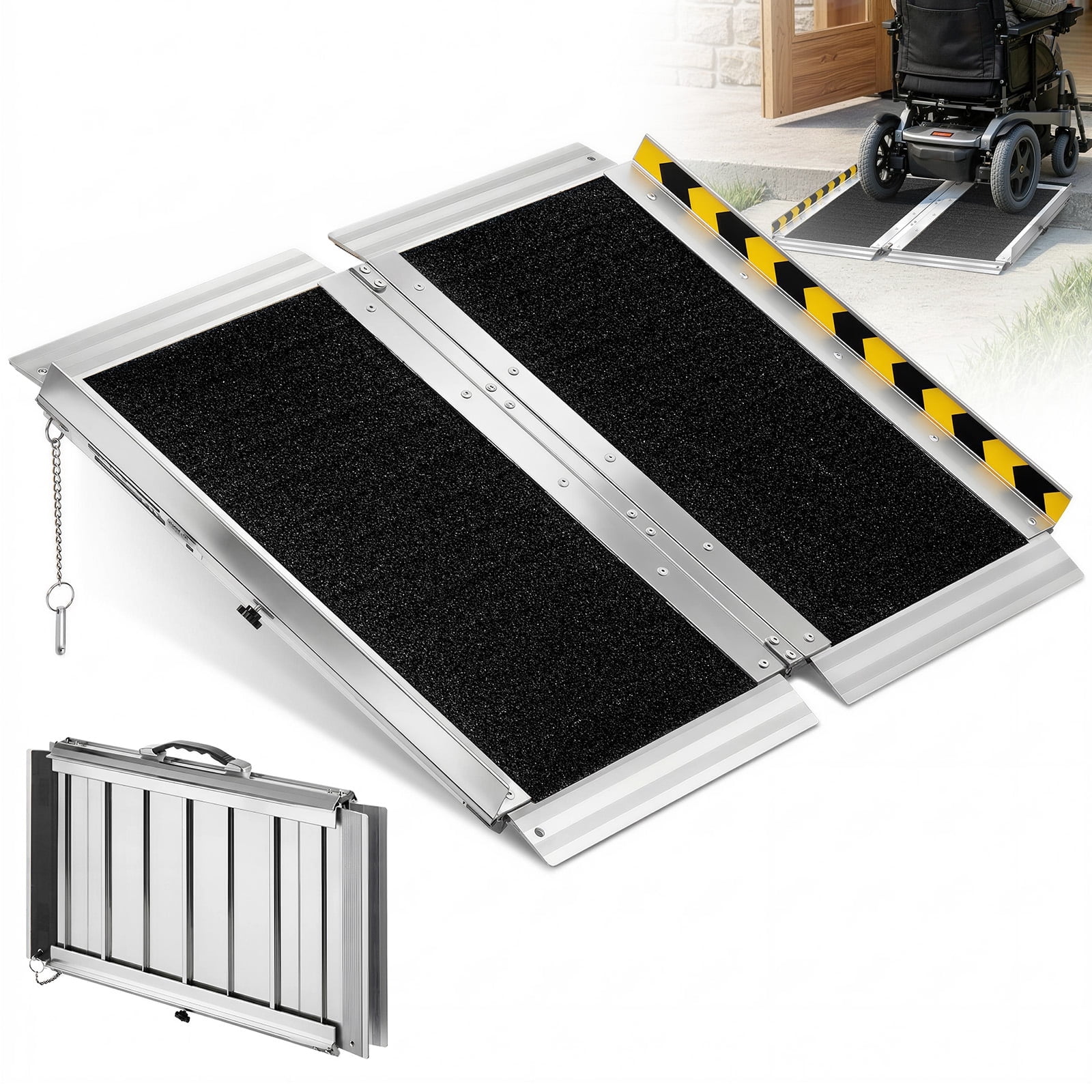 VEVOR Portable Wheelchair Ramp, 2 ft 800 lbs Capacity, Non-Slip Aluminum Folding Threshold Ramp, Foldable Mobility Scooter Ramp Wheel Chair Ramp, Handicap Ramp for Home Steps, Stairs, Doorways, Curbs
