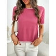 thumbnail image 3 of jinghuiyue Womens Short Sleeve Sweaters Tops Knit Crewneck Lightweight Summer Cropped T Shirts Casual Color Block Tees M, 3 of 6