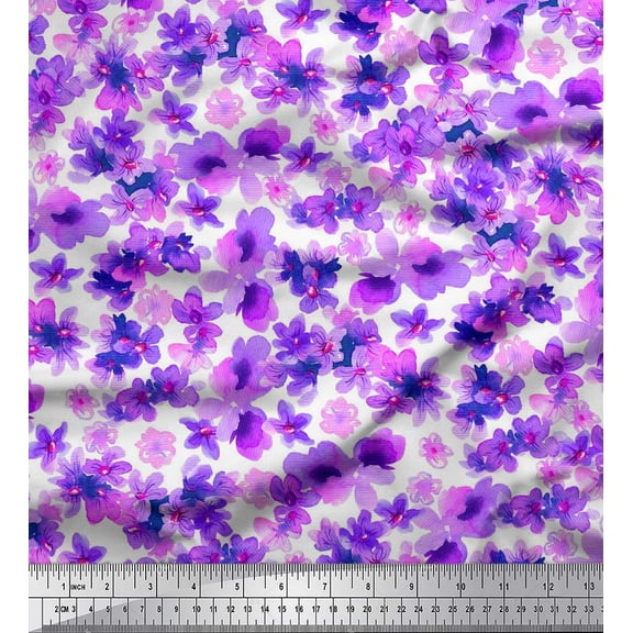 Soimoi Purple Cotton Duck Fabric Floral Print Sewing Fabric BTY 42 Inch Wide
