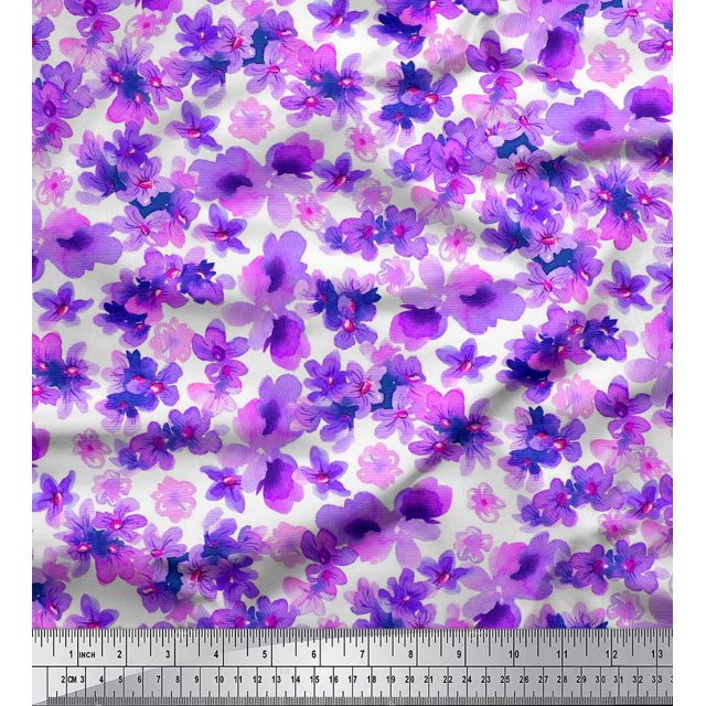 Soimoi Purple polyester Crepe Fabric Floral Print Fabric by The Yard 52 Inch Wide
