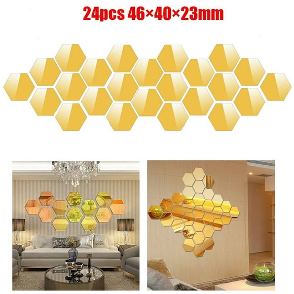 JINGT 3D Mirror Hexagon Wall Stickers Vinyl Removable Decal Art Tile Home Decor Gold