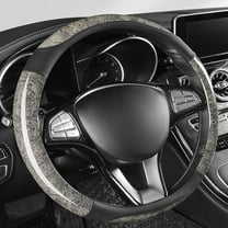 Peach Wood Grain Leather Steering Wheel Cover Four Seasons Universal Sport Style Anti-Slip 15 Inch Comfortable Grip, Gray