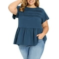 thumbnail image 4 of GRACE & GRANDEUR Blusas de Verano Casual y de Moda para Mujeres Talla Grande con Peplum y Mangas con Volantes, Cuello Redondo, Frente Plisado, 1X Azul Oscuro, 4 of 6