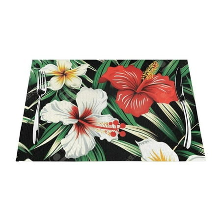 

Tropical Floral Pattern PVC meal mat dining table mat PVC washable woven vinyl meal mat Insulation top meal mat Table mat Natural color