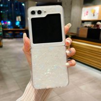 for Samsung Galaxy Z Flip 5 Case Bling Glitter for Girls Women Cute Shiny Sparkle Sequin Stars, Soft Silicone Gradient Color Shockproof Cover Protective Phone Case for Samsung Z Flip 5 5G, White