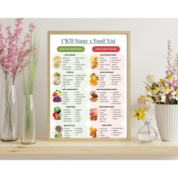 CKD Stage 3 Food List Poster, Kidney Diet, Kidney Diet Method, Kidney Food List Poster, Foods Beneficial To The Kidney, Low Sodium Foods, Low Potassium, Kidney Diet Diagram Poster