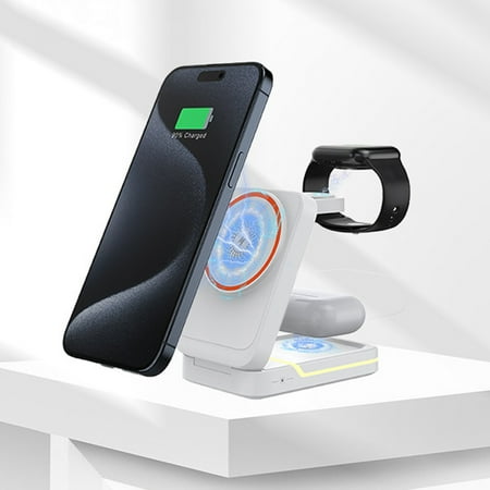 Home RNLUGM Multifunctional Foldable Wireless Charger For Android And IOS Smart Phones Watches Earphones 3 In 1 Magnetic 15W Wireless Fast Charger With LED Light