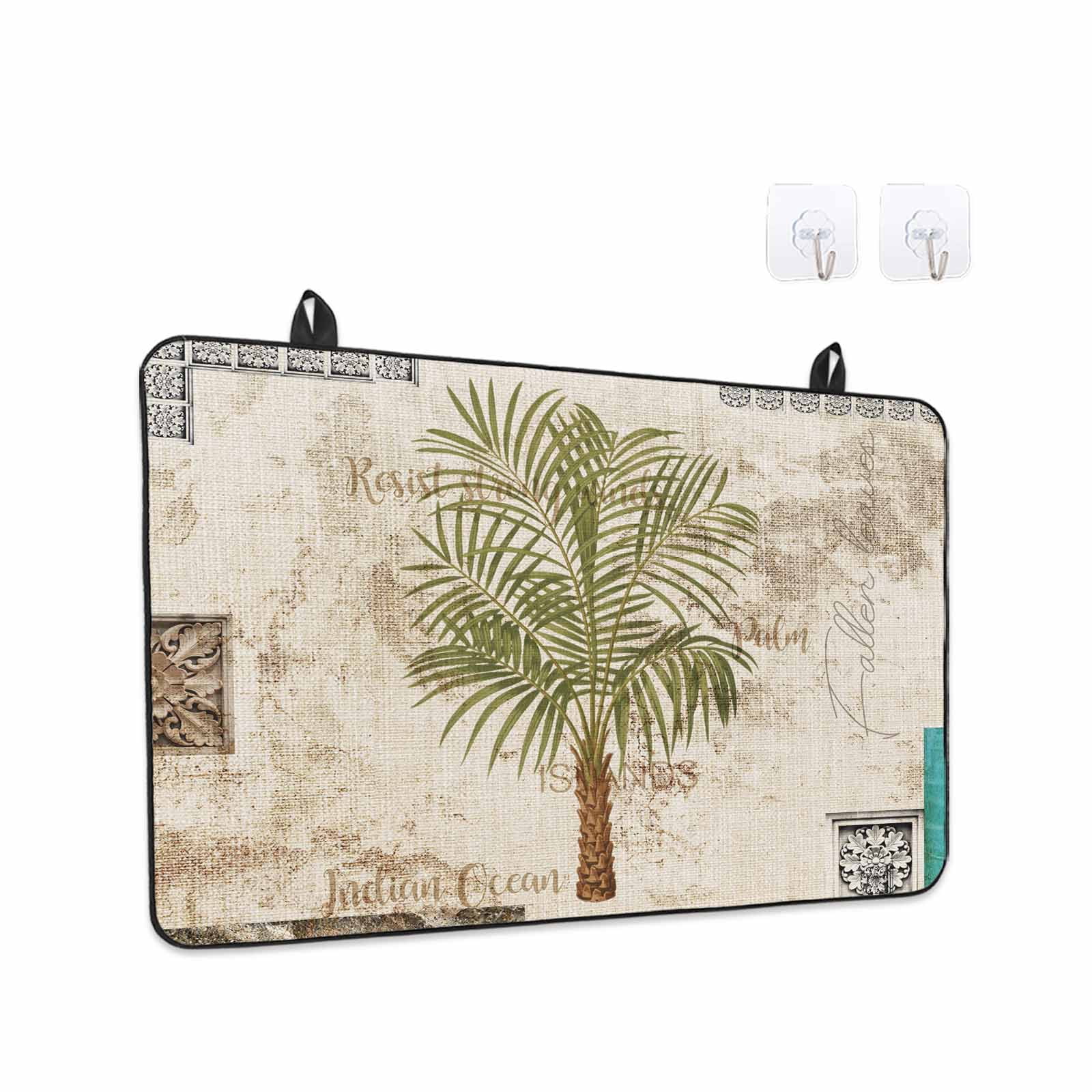 Vintage Palm Trees Stove Top Cover for Electric Stove, Heat-proof & Non Slip Glass Top Stove Cover Protector, Summer Tropical Botanical Beige Burlap Kitchen Flat Cooktop Rubber Mat 24x21 Inches