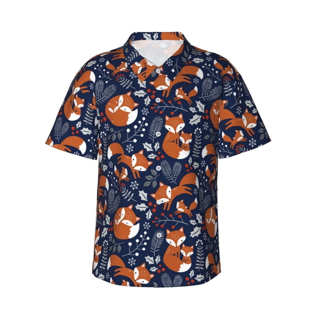 Fotbe Cute Foxes Camisa Hawaiana para Hombre Unisex – Camisa Casual de Verano con Botones de Manga Corta de Algodón y Lino,XX-Large