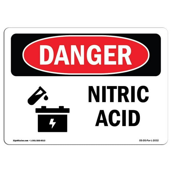 SignMission OS-DS-A-1218-L-2032 12 x 18 in. OSHA Danger Sign - Nitric Acid