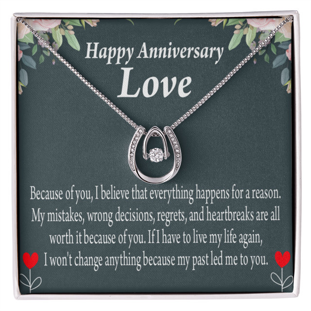 To My Girlfriend Reason For Everything Lucky Horseshoe Necklace Message Card 14k w CZ Crystals