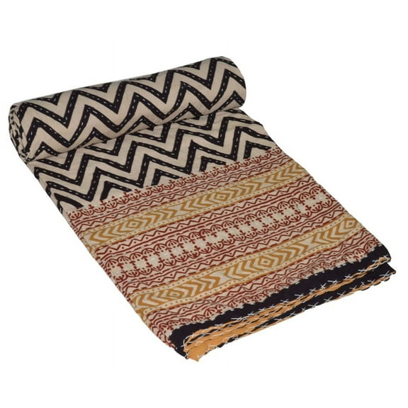 Indian kantha Quilt Vintage Gudari Bedspread Bedding Blanket Throw Floral Print Bed Cover 100% Cotton Bohemian Home décor Double Size