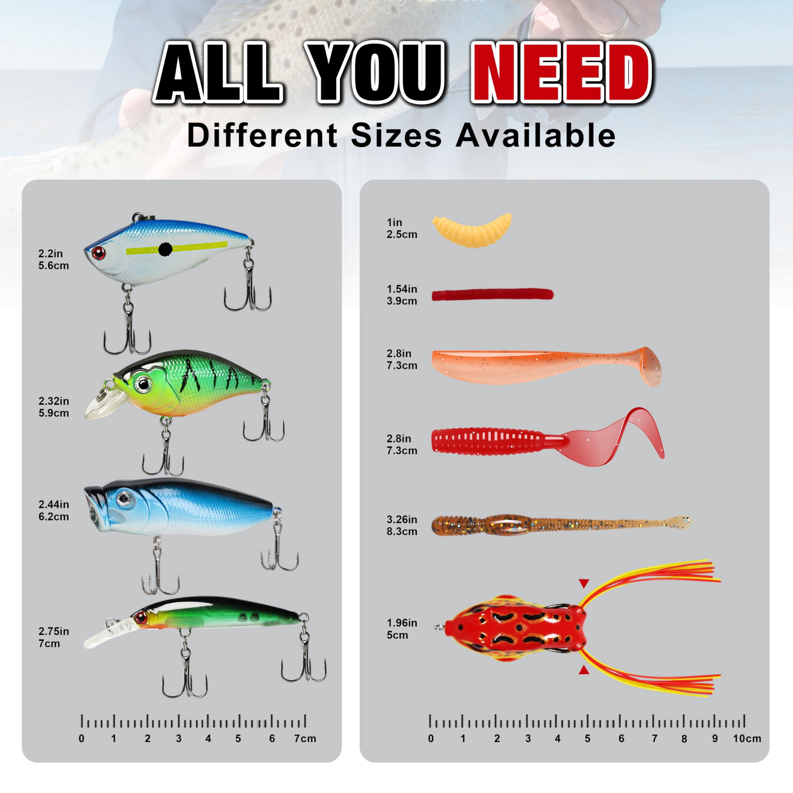 Fishing Lures Accessories Kit With Tackle Box  Hooks Minnow Crankbait Frog Popper Lure Worm Spoon Spinner Bait For Bass Crappie Gear Freshwater Equipment Gifts Men