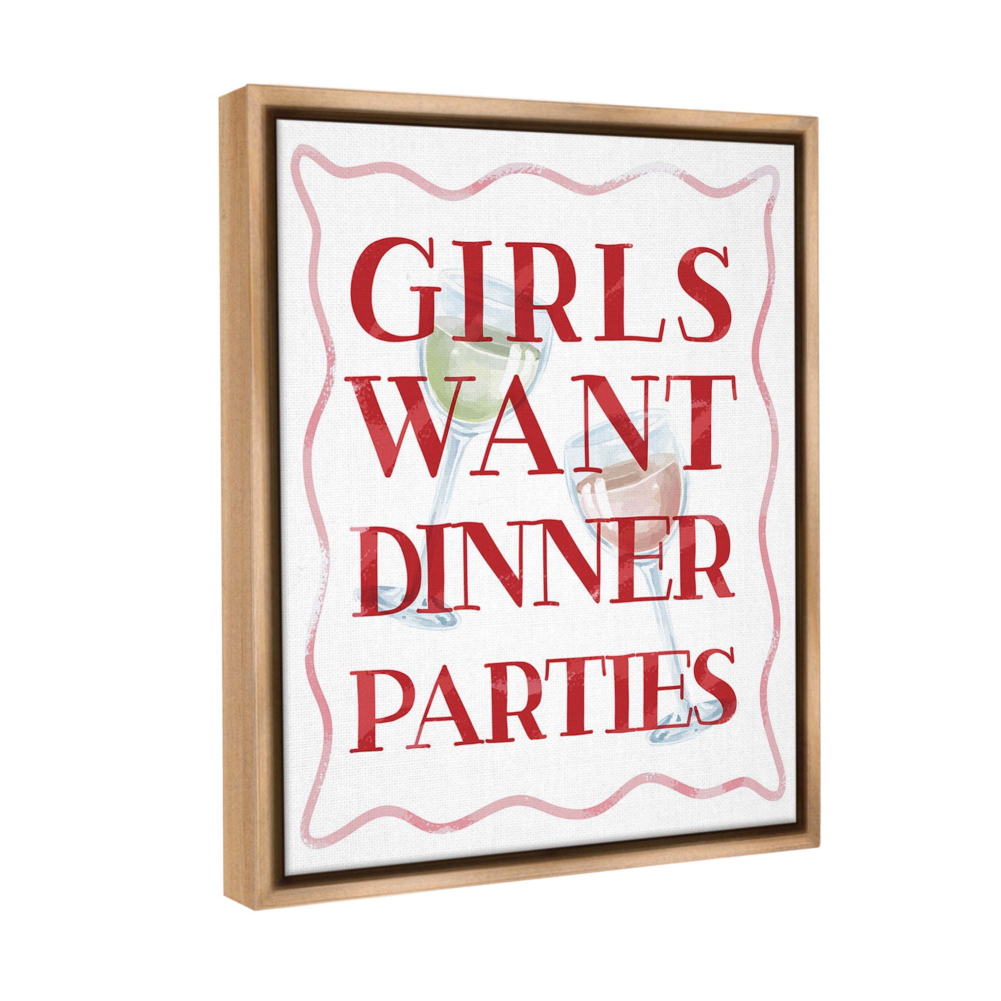 Stupell Industries Girls Want Dinner Parties Food & Beverage Painting Brown Floater Framed Canvas Art Print Wall Art, 17 x 21