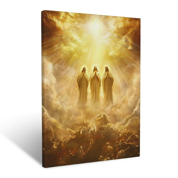 CozyNet A Depiction Of The Holy Trinity Glowing Under Golden Beams Of Light Wall Art Prints With Frame Canvas Perfect for Living Room & Bedroom, Ready to Hang, Wall Decor 12"x16"