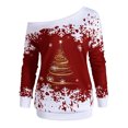 thumbnail image 3 of Christmas Tree Print Off The Shoulder Sweatershirt For Womens Causal Blouse Long Sleeve Loose Slouchy Pullover Plus Size Tops, 3 of 3